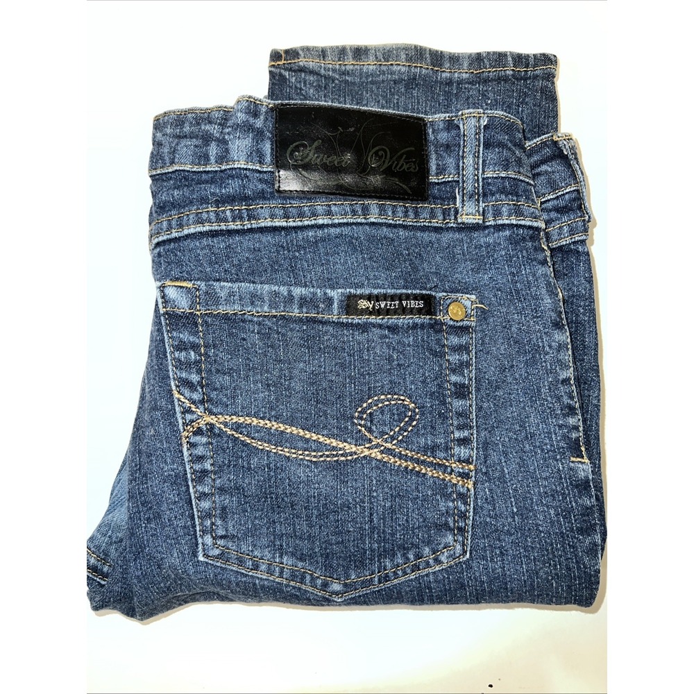 Sweet‎ Vibes Womens Medium Wash Denim Tapered Slim Leg Blue Jeans 13